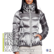 2017 Lady Down Filled Zipper Shiny Silvery Warm Soft Windproof Cap Veste d&#39;hiver gratuite